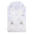 Set cappello turban e calzini bianchi per neonati con grandi fiocchi di pizzo eleganti - Stile Bianco (DP266-20)