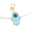 Vintage Hamsa-Hand Schlüsselanhänger mit buntem Evil Eye Anhänger und glitzernden Steinen - Himmelblaue Hand