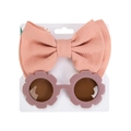 Pink waffle bow headband and petal shaped sunglasses set for babies on white card - Fuschia