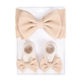 Baby waffle texture headband and socks set with large bows in light beige color - Light Beige (DP268-7)