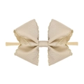 Champagne baby nylon headband with scalloped embroidered grosgrain ribbon bow - Khaki