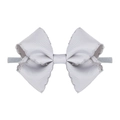 Light gray embroidered bow headband for infants with ribbed fabric and elastic nylon band - Light Gray