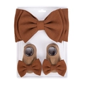 3-piece baby set featuring a brown waffle knit headband and matching bow socks on display card - Brown (DP268-8)
