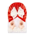 Ensemble bébé bonnet en velours rouge et chaussettes roses avec grands nœuds en dentelle - Style Variante Rouge (DP266-27)
