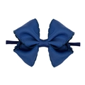 Navy blue baby nylon headband with embroidered grosgrain ribbon bow for toddlers - Navy Blue
