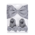 Gray baby gift set with elastic ribbed headband and matching bow socks for newborns - Gray (DP268-9)