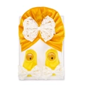 Ensemble bonnet turban et chaussettes bébé en velours jaune gingembre à nœuds dentelle - Style Gingembre (DP266-30)