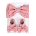 Baby girl gift set with a large pink bow headband and matching knit socks in dusty rose - Dusty Rose (DP268-16)