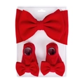 Baby girl gift set with red textured bow headband and matching cotton ankle socks - Red (DP268-20)