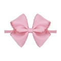 Pink ribbon bow baby headband with scalloped edges and high elastic nylon band - Korean Pink