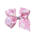 Fermaglio per capelli rosa con stampa a margherite e centro in strass scintillanti - Stile Margherita Rosa (PP301-3)
