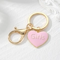 Porte-clés cœur rose émaillé avec lettrage Girls et anneau mousqueton doré - Style Cœur Rose (Girls)