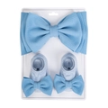 Baby light blue waffle texture bow headband and matching socks set on display card - Light Blue (DP268-26)