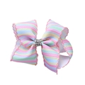 Fiocco per capelli a righe arcobaleno con bordi a margherita e strass centrali - Stile Strisce Macaron (PP301-4)