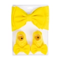 Bright yellow waffle knit baby headband and socks set with bows on a display card - Bright Yellow (DP268-30)