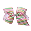 Grande barrette à cheveux rayée arc-en-ciel avec motif marguerite et centre en strass - Style Rayures Chaudes (PP301-5)