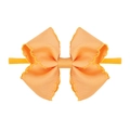 Orange ribbed nylon headband for baby girls with embroidered scalloped bow detail - Orange