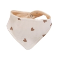 Bavoir bandana bébé en coton beige avec motifs de cœurs bruns et doublure éponge - WW107-8