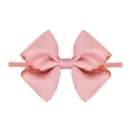 Pink bow baby headband featuring grosgrain ribbon and delicate embroidered scallop edges - Blush Pink