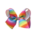 Pince à cheveux arc-en-ciel avec nœud, strass brillants et bords festonnés roses - Style Rayures Arc-en-Ciel (PP301-6)