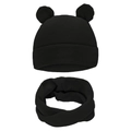 Cozy black baby bear knit hat and scarf set with cute ears for autumn winter warmth - One Size / Black