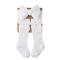 Witte gebreide babysokken met strikjes en bijpassende hoofdband set voor meisjes - Eén Maat (0-12 Maanden) / Wit