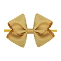 Infant mustard yellow grosgrain bow headband with scalloped embroidery edges - Mustard Yellow