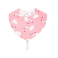Pink cotton baby bib with swan print and adjustable strap for pacifier or teether - Pink White Swan (WW104-6)