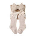 Baby gebreide hoofdband en striksokken set in crèmewit voor baby's van 0 tot 2 jaar oud - Eén Maat (0-12 Maanden) / Khaki
