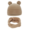Brown baby warm bear hat and scarf set with cute ears for winter wind protection - One Size / Camel