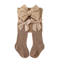 Vintage khaki baby gift set including cable knit headband and hollow bow socks - One Size (0-12 Months) / Coffee