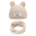 Beige baby hat and scarf set with cute bear ears in soft knitted fleece material - Beige (DP248-3)