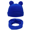 Blue baby knitted hat and neck warmer set with cute bear ears for autumn winter - One Size / Sapphire Blue