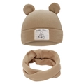 Khaki baby bear knit hat and scarf set with cute ears and soft fleece lining - Khaki (DP248-7)