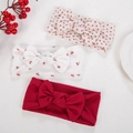 Set of 3 soft ribbed baby headbands with cherry floral patterns and red bows - Style DP303-3