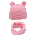 Pink infant bear hat and neck warmer set made of soft knitted faux cashmere material - One Size / Light Pink
