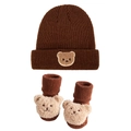 Set berretto e calzini in maglia per neonati marrone con graziosi orsetti di peluche - Marrone Scuro