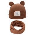 Brown baby knit hat and scarf set with cute bear ears and Baby Bear patch - Brown (DP248-8)