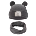 Dark grey baby bear hat and scarf set featuring cute knitted ears and baby bear tag - Dark Gray (DP248-9)