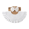 White cotton gauze baby bib with ruffle edges and matching lace bow headband set - White (DP310-2)