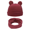 Infant winter hat and scarf set in wine red color with cute bear ears design - One Size / Burgundy