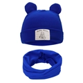 Infant bear ears beanie and neck warmer set in dark blue fabric with Baby Bear patch - Navy Blue (DP248-12)