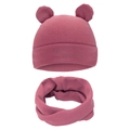 Infant winter hat and scarf set in dusty pink soft fleece with cute bear ears - One Size / Dusty Pink