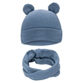 Knitted baby bear ear hat and scarf set in warm misty blue soft cashmere-like fabric - One Size / Haze Blue