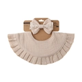 Beige cotton muslin baby bib with ruffle edges and matching lace bow headband set - Khaki (DP310-7)