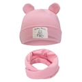 Pink knit baby bear beanie and scarf set with cute ear details and soft cotton fabric - Pink (DP248-14)