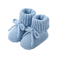 Light blue knitted baby walking shoes with bow tie and ribbed cuff design - One Size / Light Blue (UU11-27)