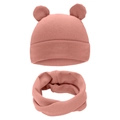 Infant winter hat and scarf set in dusty pink featuring cute bear ear accents - One Size / Dusty Pink