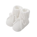 Soft white knitted baby walker shoes with cute ribbon bow ties for infants - One Size / White (UU11-2)