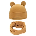 Ginger yellow knitted baby bear ear hat and matching neck warmer set in soft fabric - One Size / Ginger Yellow